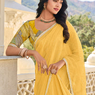 Mustard Chiffon Printed Saree – Elegant, Lightweight & Stylish - Rang Panchami