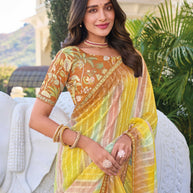 Multicolor Striped Chiffon Saree – Soft, Flowing & Trendy - Rang Panchami