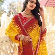 Mustard Printed Saree with Ombre Effect– Modern, Comfortable & Versatile- Rang Panchami