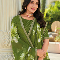 Green Chiffon Saree with Floral Patterns – Ethnic, Classy & Vibrant- Rang Panchami