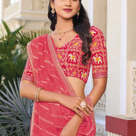 Peach Striped Chiffon Saree – Soft, Flowing & Trendy Look- Rang Panchami