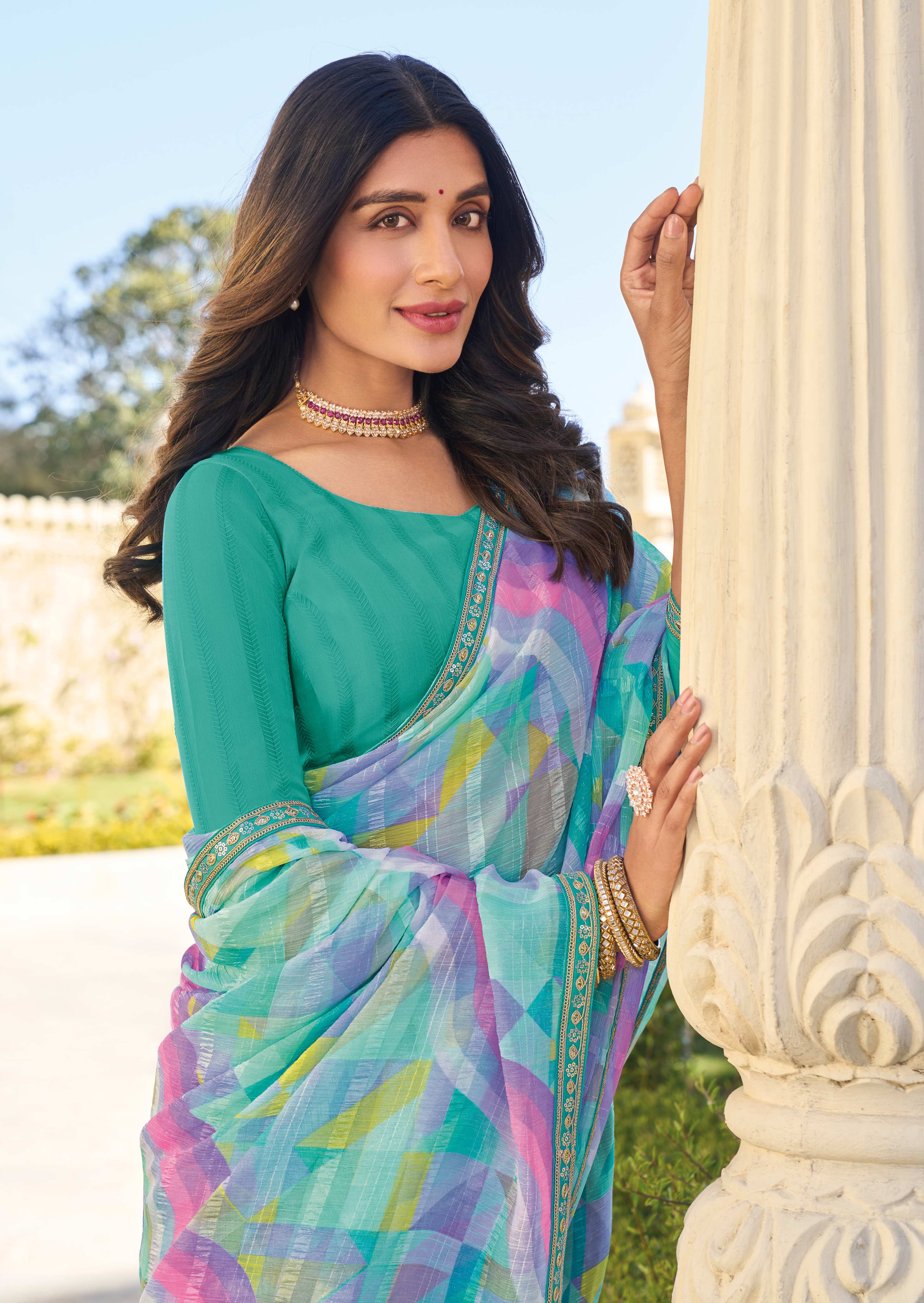 Multicolor Abstract Print Georgette Saree – Soft, Flowing & Stylish - Rang Panchami