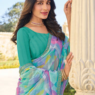 Multicolor Abstract Print Georgette Saree – Soft, Flowing & Stylish - Rang Panchami