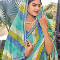 Multicolor Striped Chiffon Saree – Soft, Flowing & Stylish - Rang Panchami