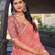 Peach Chiffon Saree with Floral Print – Soft, Flowing & Stylish- Rang Panchami