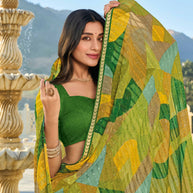 Multicolor Abstract Printed Chiffon Saree – Perfect for Casual & Office Wear- Rang Panchami