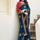 Laxmipati Ajrakh Floral Zari Motifs along with Brocade Border Chiffon Saree in Navy Blue Color with Unstitched Blouse