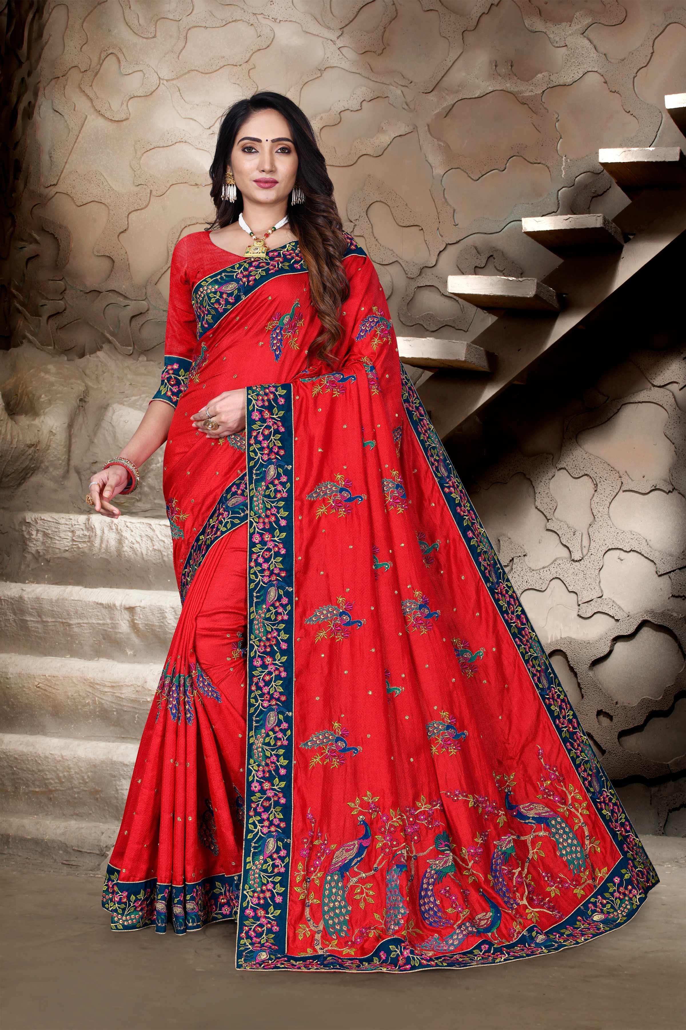 Laxmipati Red Art Silk Embroidered Saree