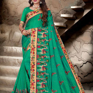 Laxmipati Art Silk Green Embroidered Saree