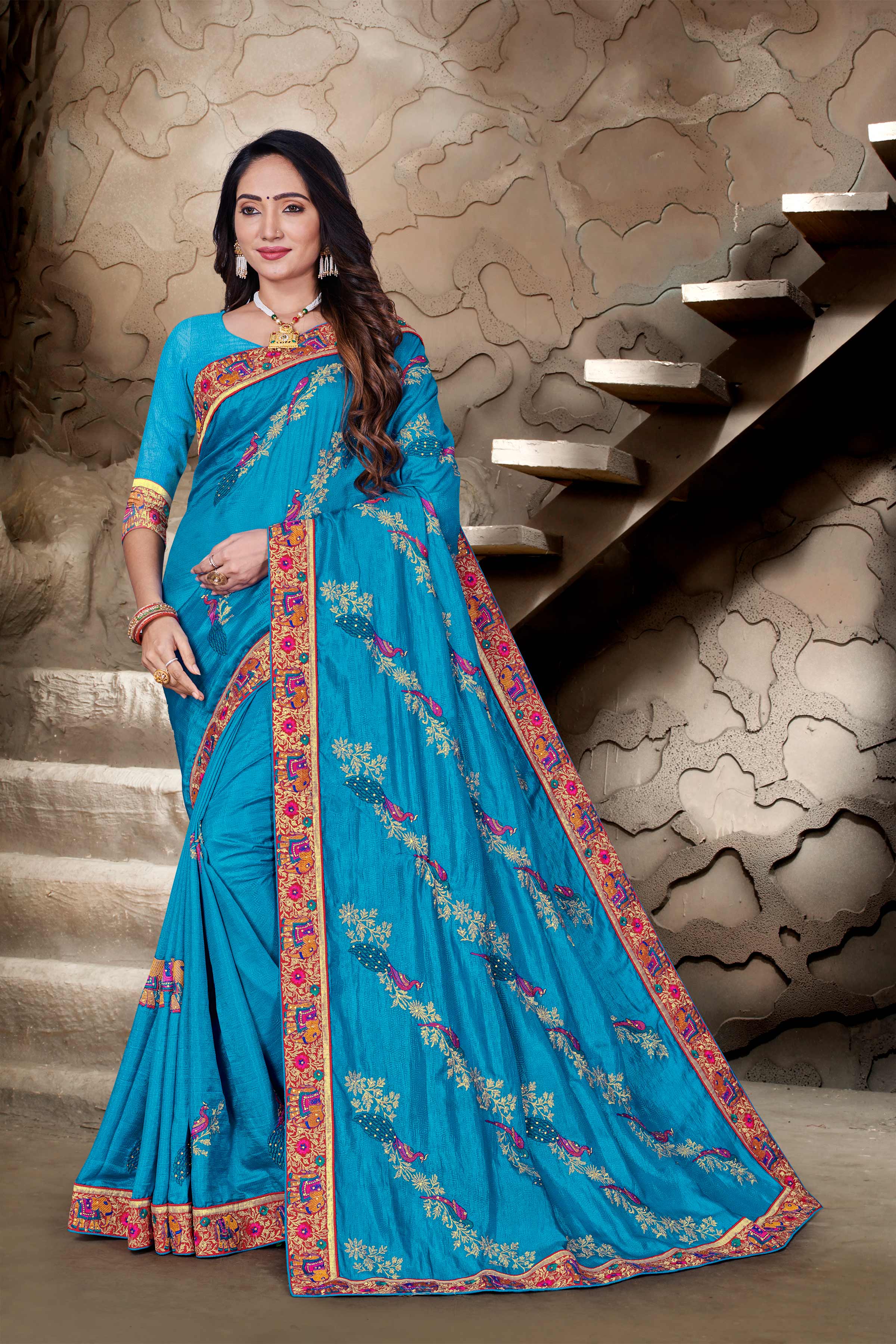 Laxmipati Blue Art Silk Embroidered Saree
