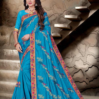 Laxmipati Blue Art Silk Embroidered Saree