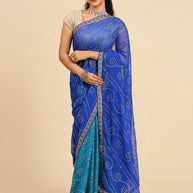Laxmipati S-1243 Poly Chiffon Firozi & Blue Saree