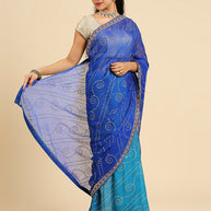 Laxmipati S-1243 Poly Chiffon Firozi & Blue Saree