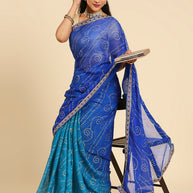 Laxmipati S-1243 Poly Chiffon Firozi & Blue Saree