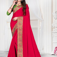 Laxmipati Red Chiffon Embroidered Saree