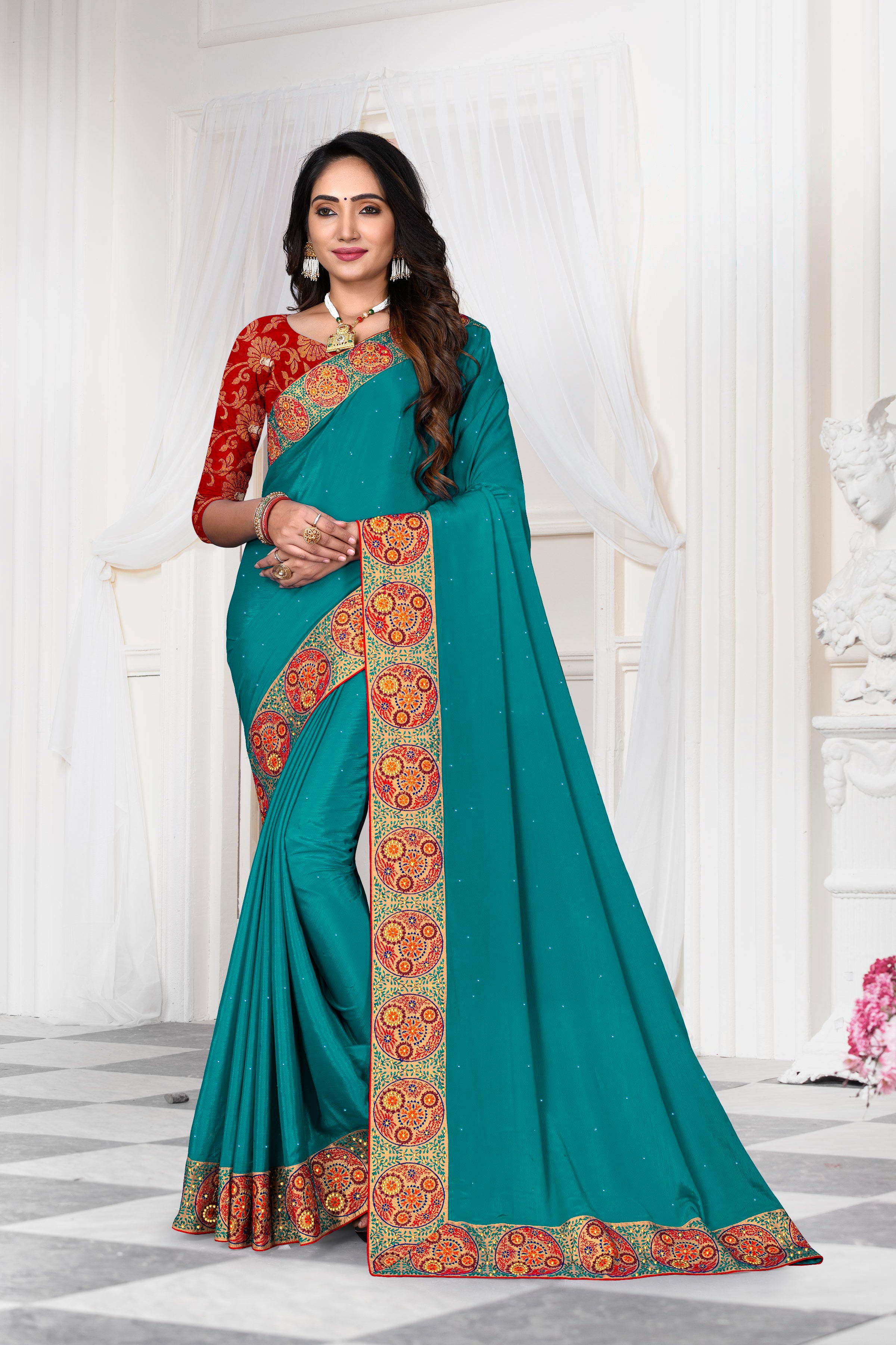 Laxmipati Floral Embroidered Blue Silk Blend Saree