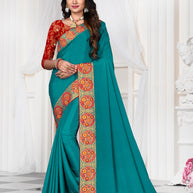 Laxmipati Floral Embroidered Blue Silk Blend Saree