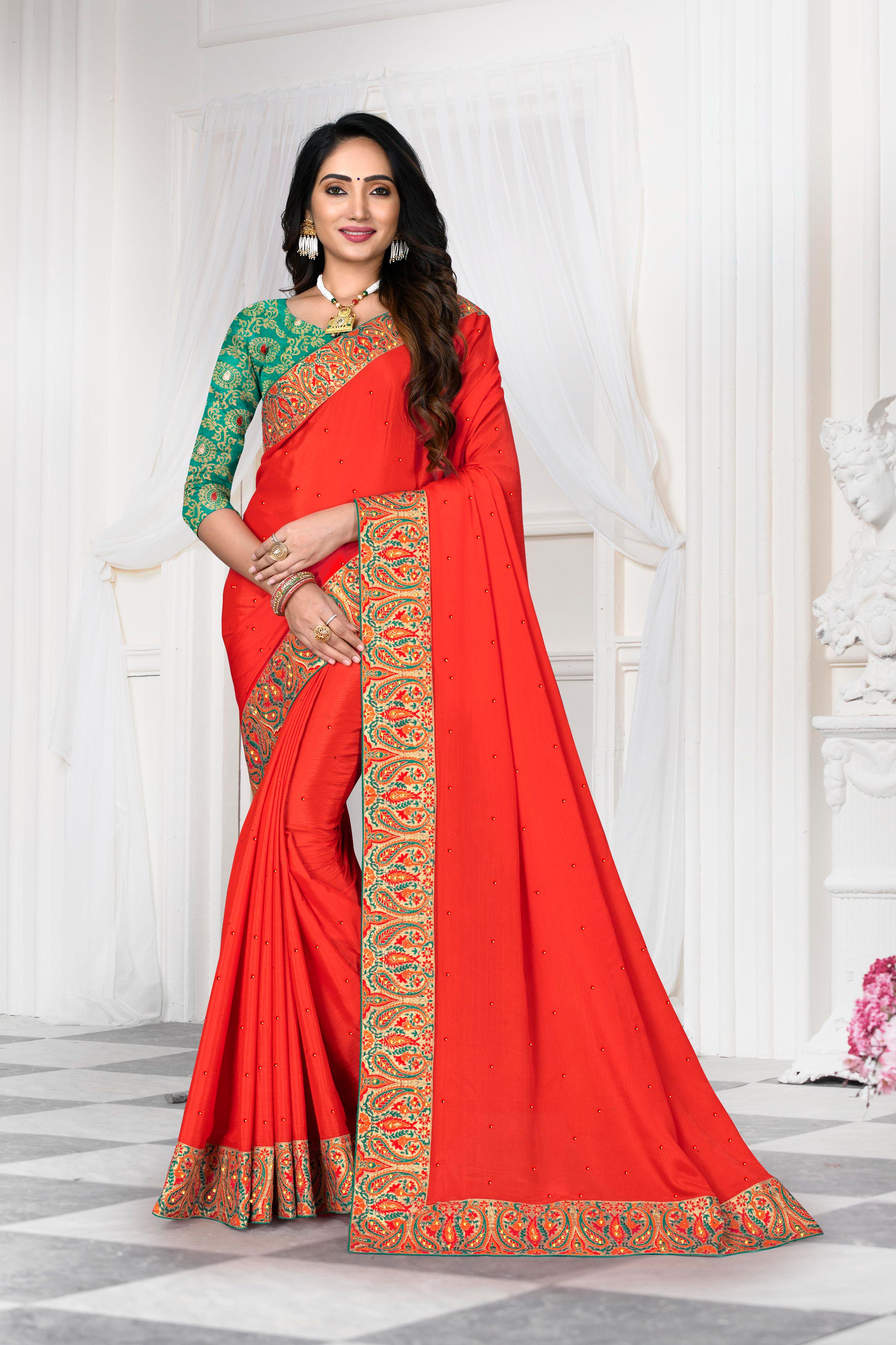 Laxmipati Floral Embroidered Orange Silk Blend Saree