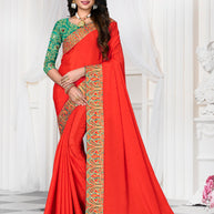 Laxmipati Floral Embroidered Orange Silk Blend Saree