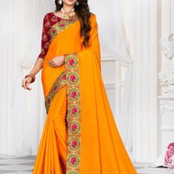 Laxmipati Art Silk Yellow Floral Embroidered Saree