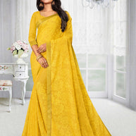 Laxmipati Art Silk Yellow Floral Embroidered Saree