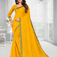 Laxmipati Chiffon Yellow Floral Embroidered Saree