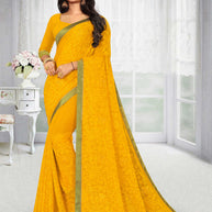 Laxmipati Art Silk Yellow Floral Embroidered Saree