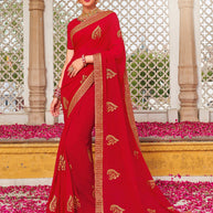 Laxmipati Red Lashkara S-1307 Georgette Gold Sarees
