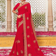 Laxmipati Red Floral Embroidered Georgette Embroidered Saree