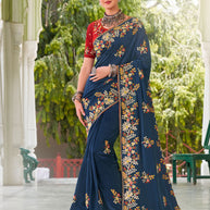 Laxmipati Tangail Silk Navy Blue Saree