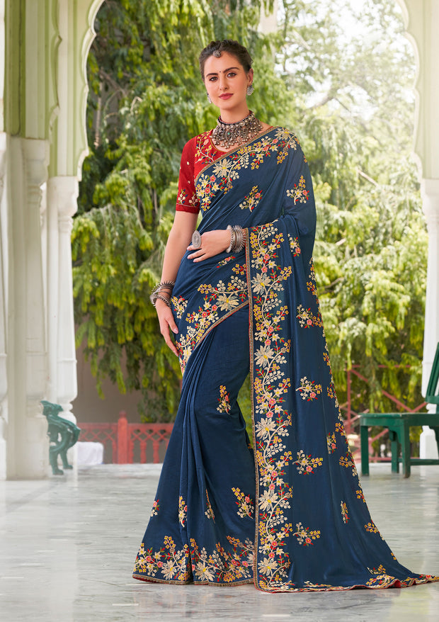 Laxmipati Tangail Silk Navy Blue Saree
