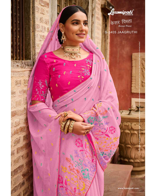 Laxmipati Kesar Pista S-1405 Chiffon Pink Saree