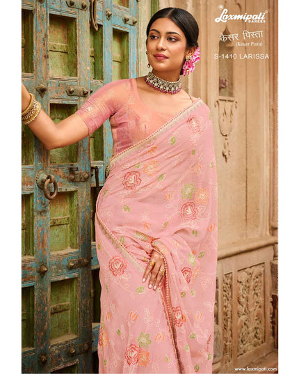 Laxmipati Kesar Pista S-1410 Chiffon Baby Pink Saree