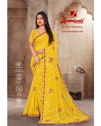 Laxmipati Trimukhi S-1421 Sparkle Chiffon Yellow Saree