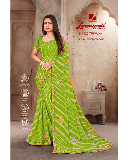 Laxmipati Trimukhi S-1425 Sparkle Chiffon Parrot Green Saree