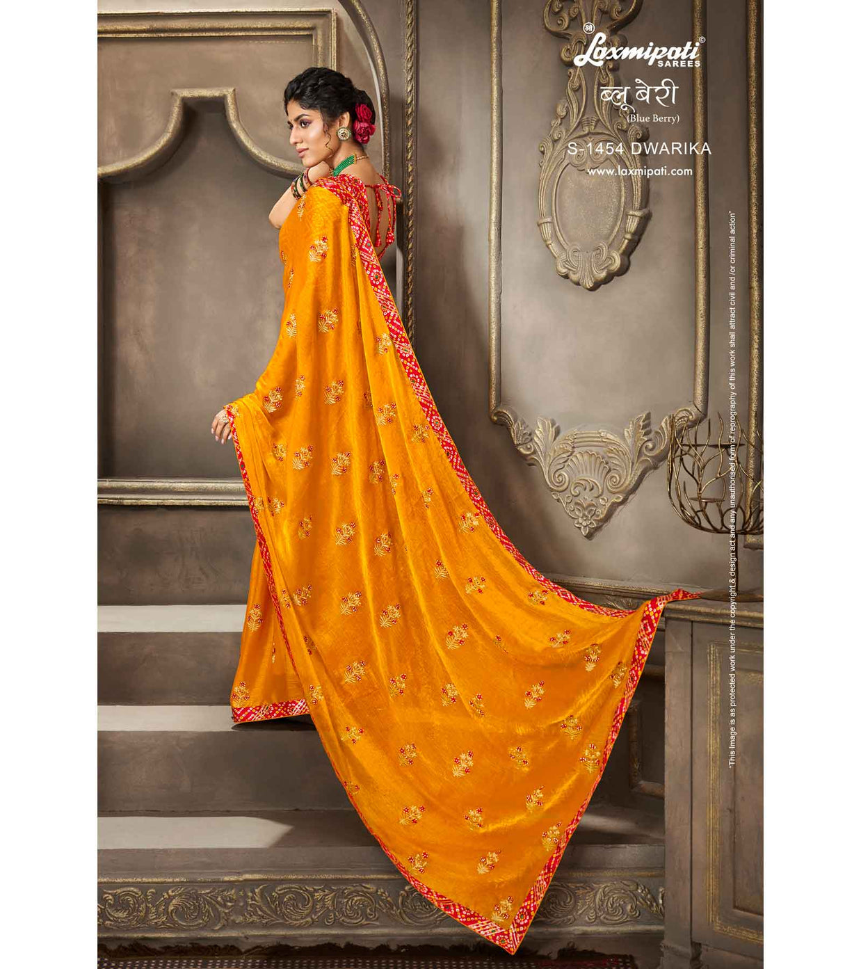Laxmipati Blue Berry S-1454 Silk Chiffon Gold Saree