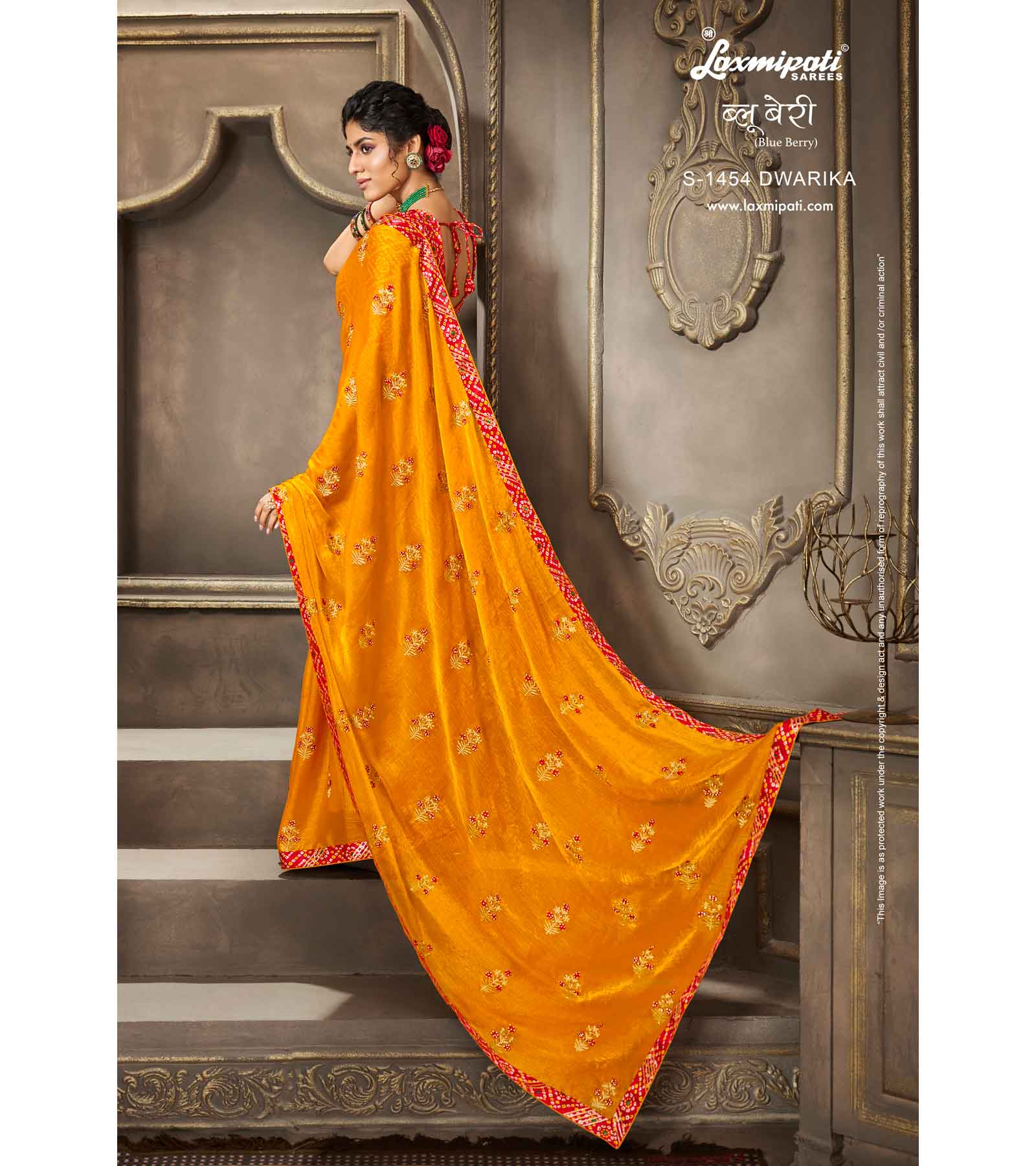 Laxmipati Blue Berry S-1454 Silk Chiffon Gold Saree