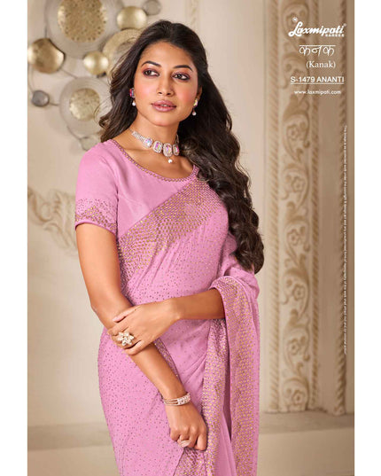 Laxmipati Kanak S-1479 Silk Chiffon Baby Pink Saree