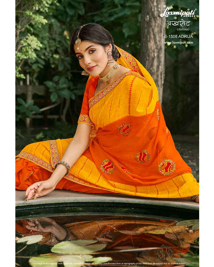 Laxmipati Akhrot S-1508 Chiffon Orange Saree