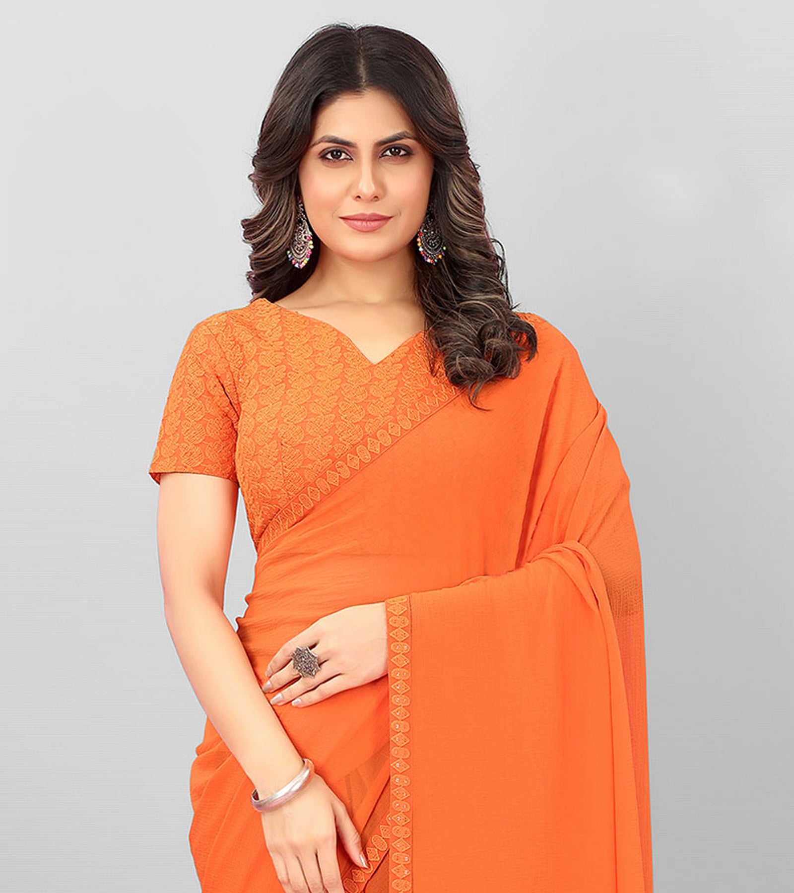 Laxmipati S-1511 Marble Chiffon Orange Saree