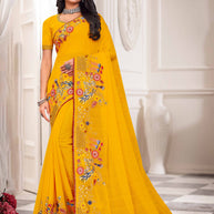 Laxmipati Haldiya Yellow Chiffon Floral Embroidered Saree