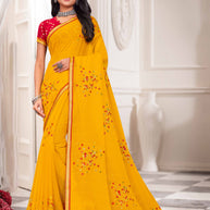 Laxmipati Haldiya Yellow Chiffon Floral Embroidered Saree