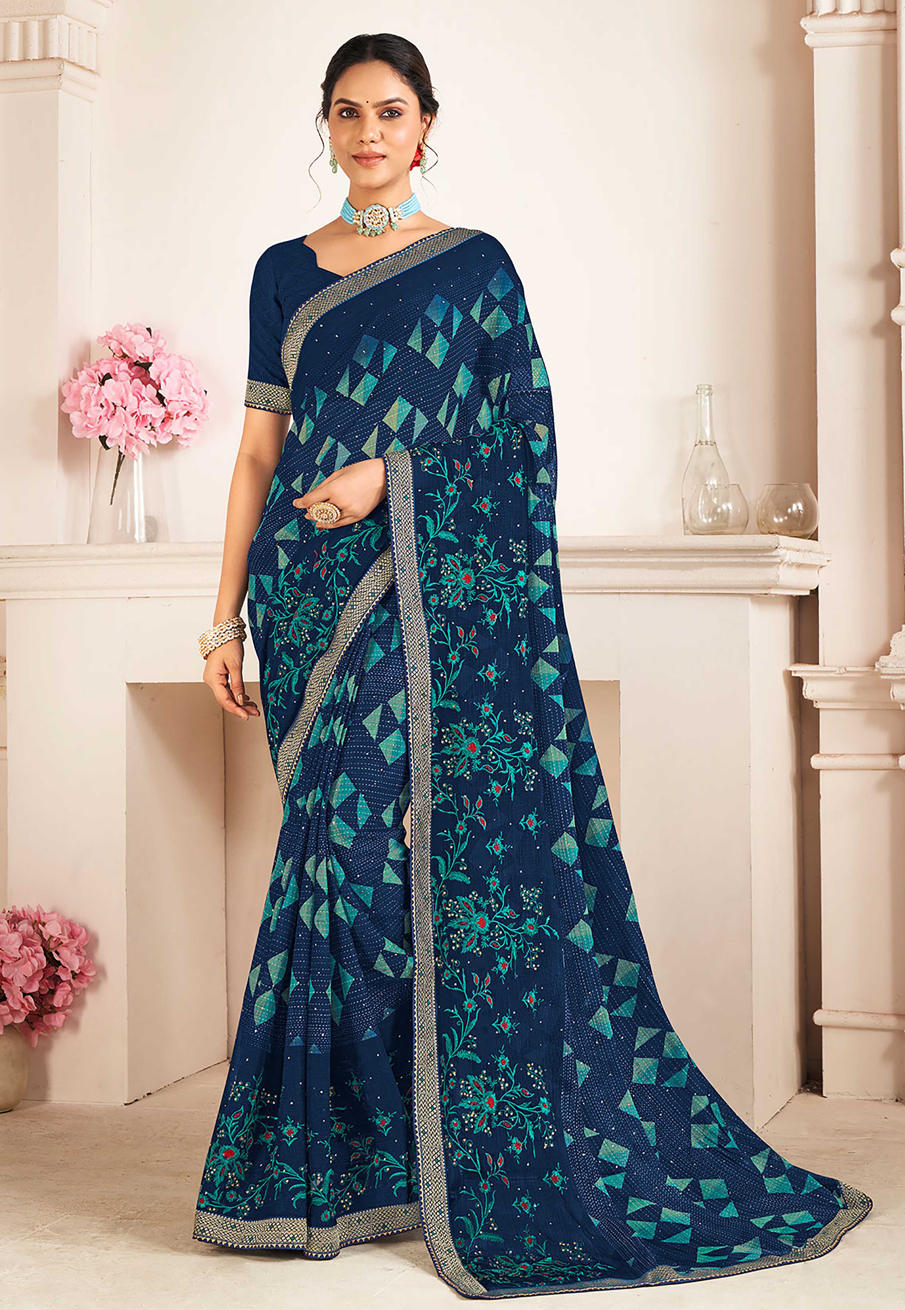Laxmipati Khas-Khas S-1571 Chiffon Navy Blue Saree