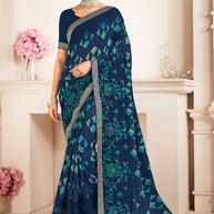 Laxmipati Khas-Khas S-1571 Chiffon Navy Blue Saree