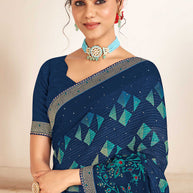 Laxmipati Khas-Khas S-1571 Chiffon Navy Blue Saree