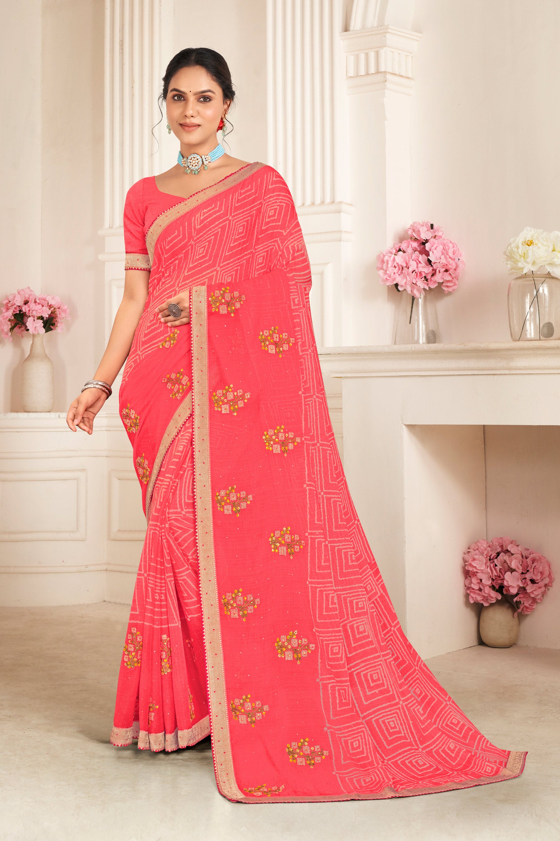 Laxmipati Khas-Khas S-1578 Chiffon Pink Saree