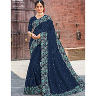 Laxmipati Sona - Chandi S-1580 Chiffon Navy Blue Saree
