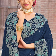 Laxmipati Sona - Chandi S-1580 Chiffon Navy Blue Saree