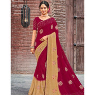 Laxmipati Sona- Chandi S-1582 Chiffon Maroon & Chikoo Saree