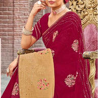 Laxmipati Sona- Chandi S-1582 Chiffon Maroon & Chikoo Saree